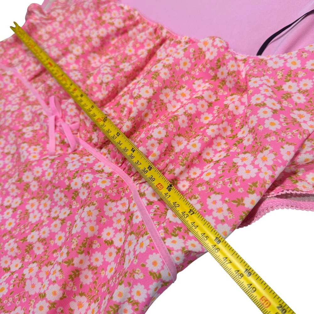 Forever 21 Plus Mesh Mini Dress Size 2X Pink Floral Stretch Coquette Cottagecore - Picture 7 of 9